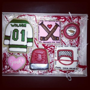 Hockey Cookies in a gift box for Valentines day