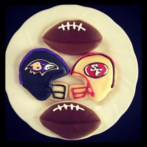 Baltimore Ravens and San Francisco 49ers cookies for the Super Bowl