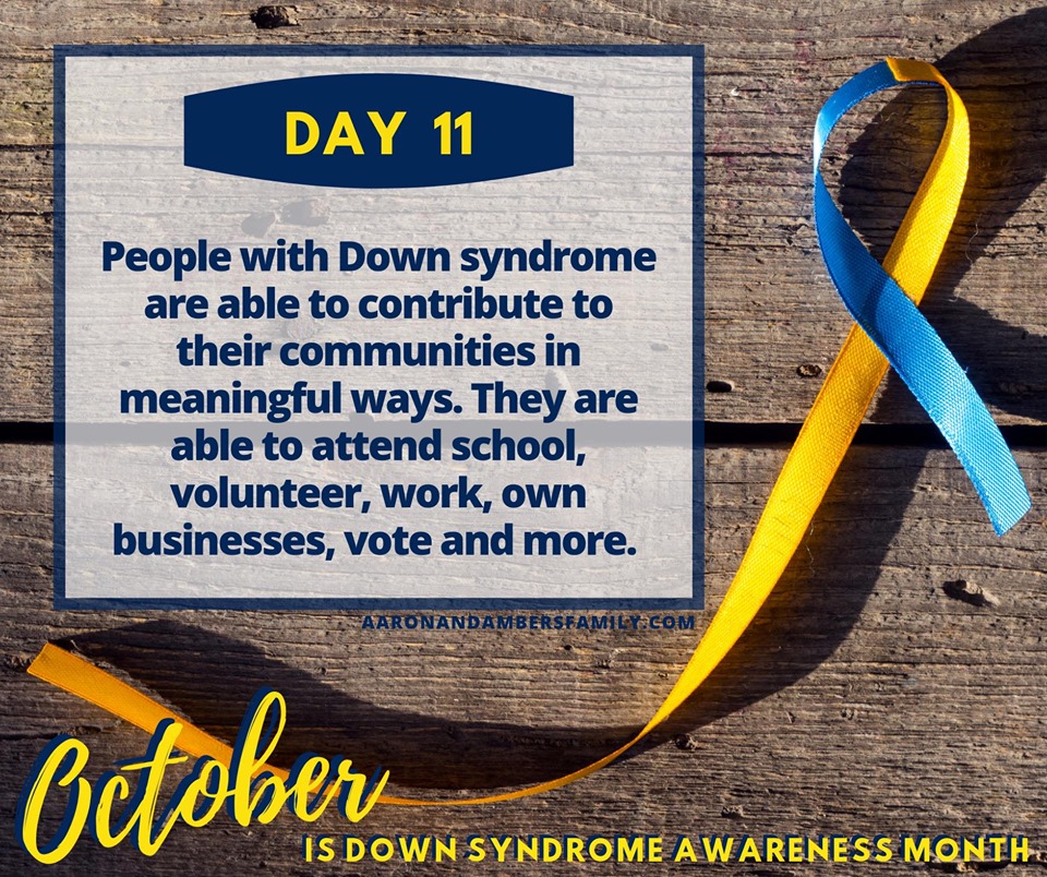 meaningful contribution down syndrome awareness day 11
people with down syndrome are able to contribute to their communities in meaningful ways. they are able to attend school, volunteer, work, own businesses, vote and more