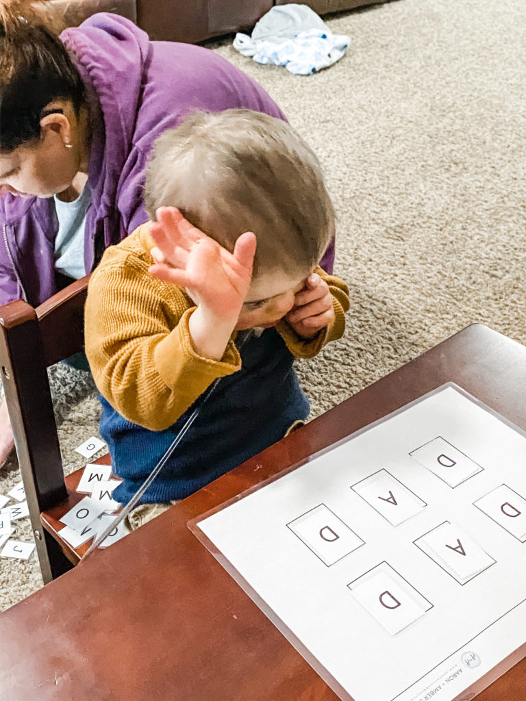 Downloadable Letter Flash Cards and Word Matching Templates, Down Syndrome Boy, Matching Letters, ASL Sign for Dad